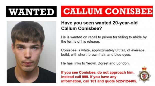 Callum Conisbee Wanted by Avon and Somerset Police